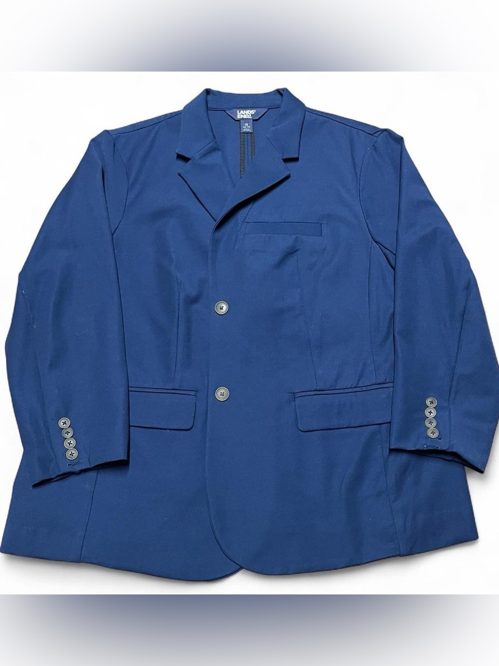 Lands' End Womens 1X (16W-18W) Navy Blue Blazer Jacket Button Front Office